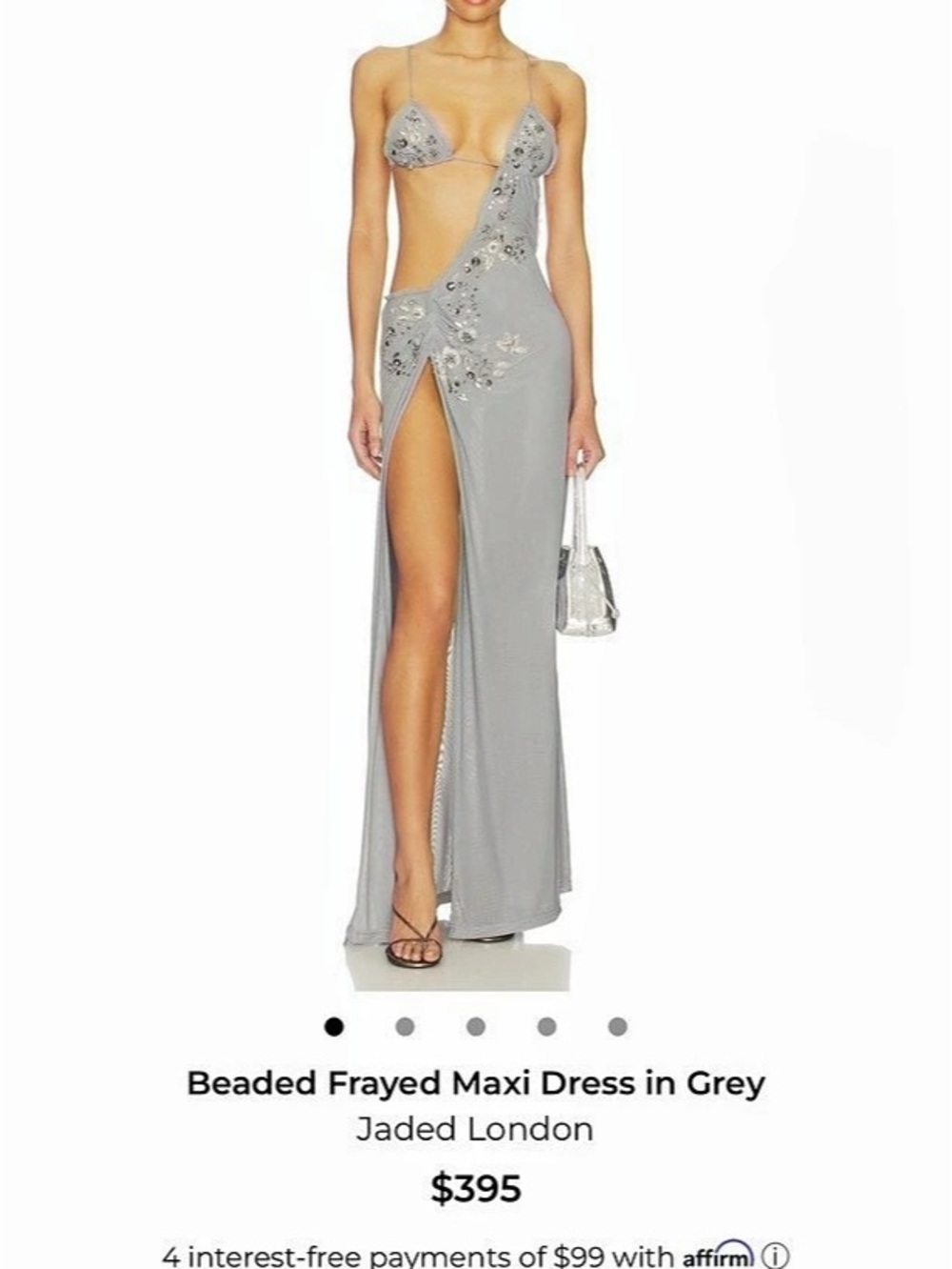 Jaded London Beaded Frayed Maxi Dress in Grey